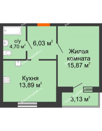 1 комнатная квартира 43,62 м² в ЖК Артемовский квартал, дом Секция 10