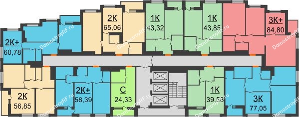 Планировка 12 этажа в доме 4 этап  в ЖК Россия. Пять Столиц