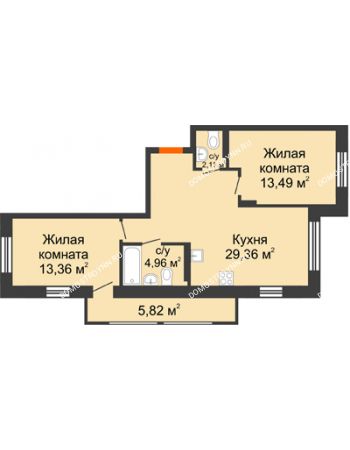2 комнатная квартира 65,03 м² - ЖК Шаляпин