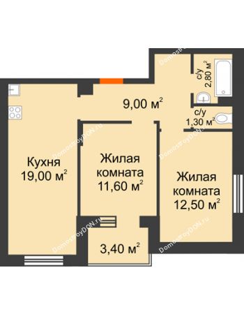 2 комнатная квартира 57,9 м² в Микрорайон Прибрежный, дом № 4