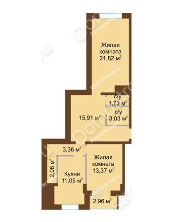 2 комнатная квартира 75,59 м² в ЖК Подкова на Панина, дом № 7, корп. 6