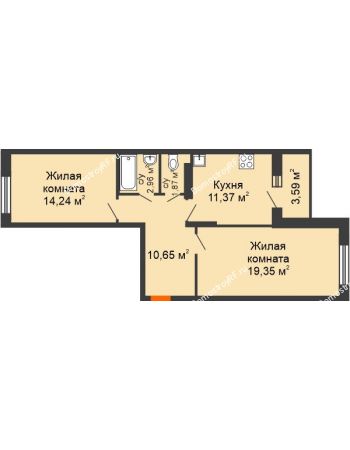 2 комнатная квартира 62,24 м² в ЖК Московский, дом дом 1