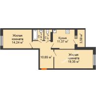 2 комнатная квартира 64,03 м² в ЖК Московский, дом № 1 - планировка