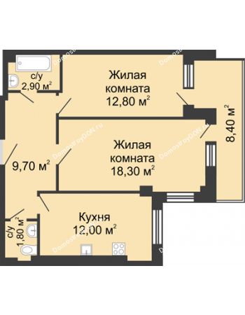 2 комнатная квартира 61,7 м² - ЖК Дом на Береговой