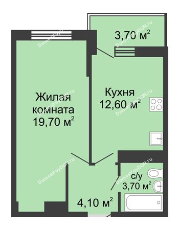 1 комнатная квартира 42,1 м² в ЖК Первый, дом Литер 1