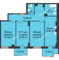 3 комнатная квартира 77,36 м² в ЖК Сердце Ростова 2, дом Литер 8 - планировка