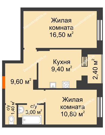 2 комнатная квартира 51,9 м² в Микрорайон Прибрежный, дом № 8