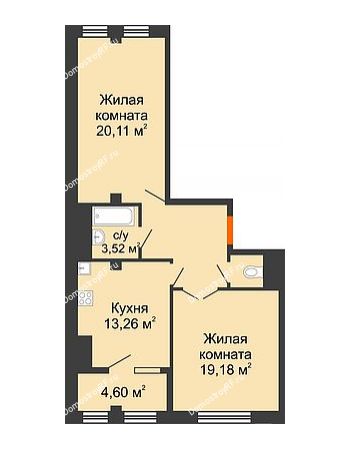 2 комнатная квартира 69,17 м² в ЖК Малахит, дом № 1