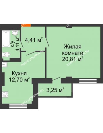 1 комнатная квартира 43,66 м² - ЖК Семейный