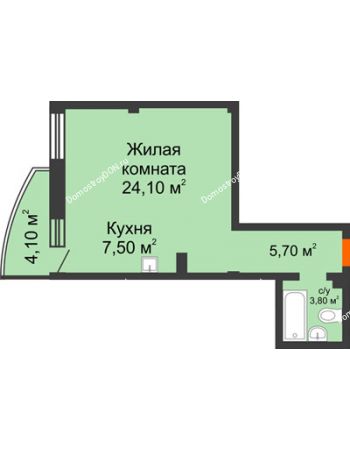 1 комнатная квартира 42,3 м² - ЖК Южная Башня