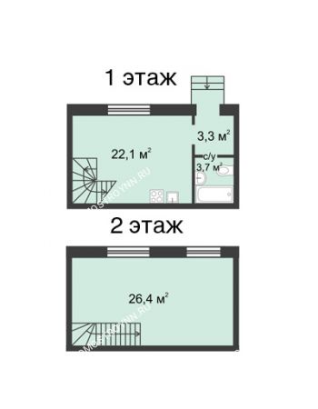 3 комнатная квартира 55,1 м² в Микрогород Стрижи, дом 1 типа