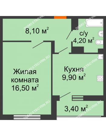 1 комнатная квартира 40,4 м² в ЖК Цветы, дом № 6-2