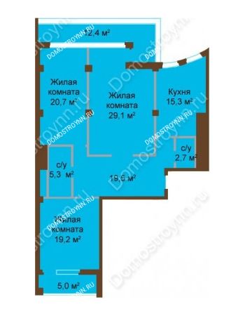 3 комнатная квартира 122,2 м² - ЖК Бояр Палас