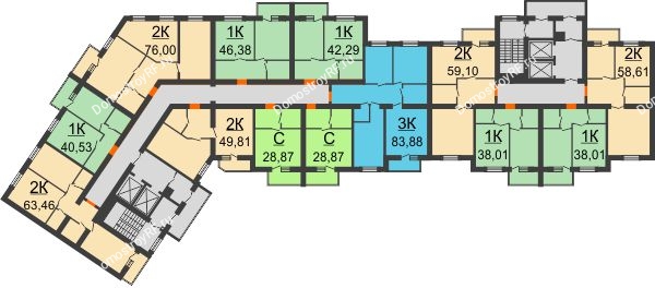 Планировка 2 этажа в доме №39 блок-секция 1.4; 1.5 в ЖК Парковый