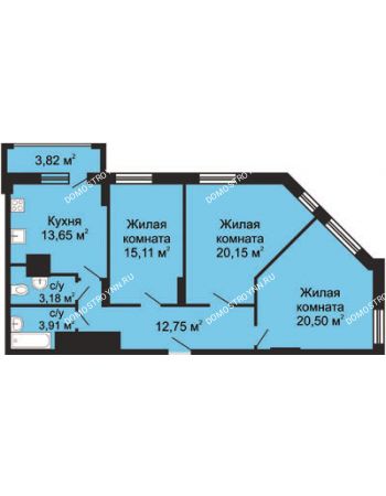 3 комнатная квартира 91,16 м² - ЖК Гелиос