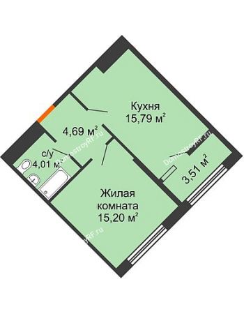 2 комнатная квартира 65,4 м² в ЖК Сердце, дом № 1