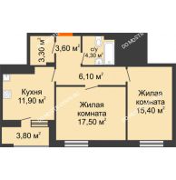 2 комнатная квартира 64 м² в ЖК Корица, дом № 1 - планировка