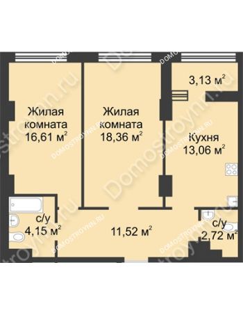 2 комнатная квартира 67,98 м² в ЖК Караваиха, дом № 5