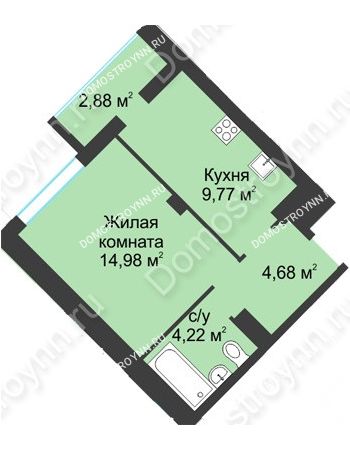 1 комнатная квартира 36,53 м² в ЖК На Вятской, дом № 3 (по генплану)