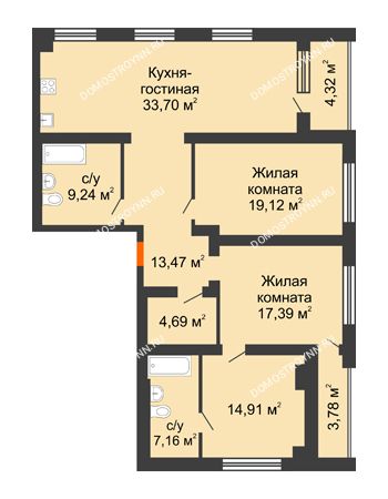 2 комнатная квартира 123,73 м² - Клубный дом На Коммунистической