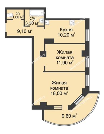 2 комнатная квартира 63,65 м² - ЖК Крепостной вал