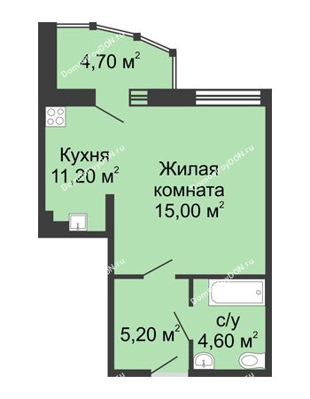 1 комнатная квартира 40,7 м² в ЖК Мега, дом № 2