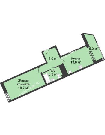 1 комнатная квартира 51,9 м² в ЖК Монолит, дом № 89, корп. 3