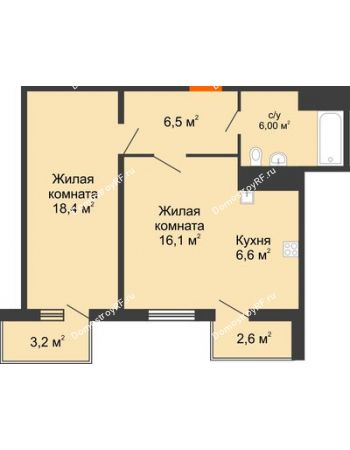 2 комнатная квартира 55,9 м² в ЖК Перемена, дом Литер 2