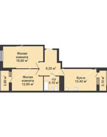 2 комнатная квартира 58,2 м² - ЖК Сказка
