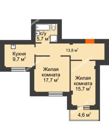 2 комнатная квартира 64 м² - ЖК КБС Дом на Ленина