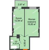 1 комнатная квартира 39,86 м² в ЖК Сердце Ростова 2, дом Литер 8 - планировка