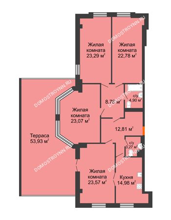 4 комнатная квартира 153,63 м² в ЖК Дом на Провиантской, дом № 12