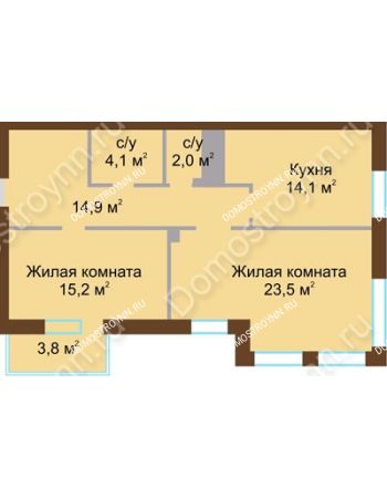 2 комнатная квартира 75,7 м² - ЖД по ул. Почаинская