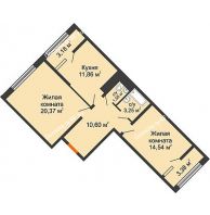 2 комнатная квартира 65,4 м² в ЖК Сердце, дом 1 - планировка