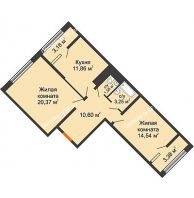 2 комнатная квартира 65,4 м² в ЖК Сердце, дом № 1 - планировка