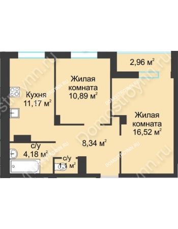 2 комнатная квартира 55,16 м² в ЖК На Вятской, дом № 3 (по генплану)