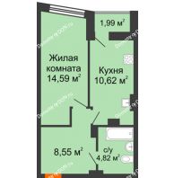 1 комнатная квартира 39,1 м² в ЖК Рубин, дом Литер 3 - планировка