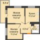 2 комнатная квартира 46,5 м² в ЖК Отражение, дом Литер 2.2 - планировка