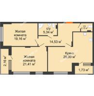 2 комнатная квартира 96,31 м² в ЖК Суворов-Сити, дом 1 очередь секция 6-13 - планировка
