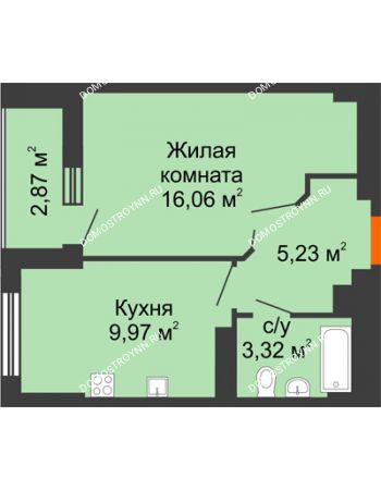 1 комнатная квартира 36,02 м² - ЖК Орбита