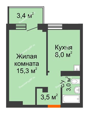 1 комнатная квартира 30,8 м² в ЖК Серебряный, дом № 5