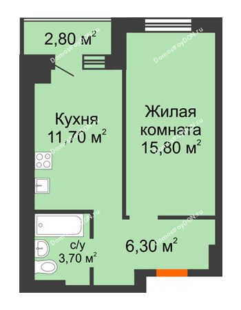 1 комнатная квартира 38,8 м² в Микрорайон Прибрежный, дом № 7