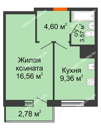 1 комнатная квартира 36,87 м² - ЖК Комарово