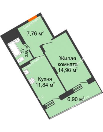 1 комнатная квартира 41,81 м² - ЖД Кислород