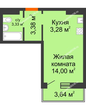 Студия 25,08 м² в ЖК Платовский, дом Литер 18