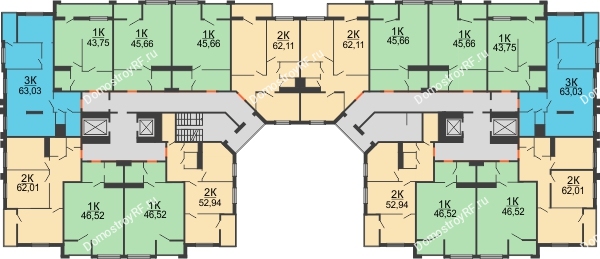 Планировка 12 этажа в доме Литер 1 в ЖК Олимп
