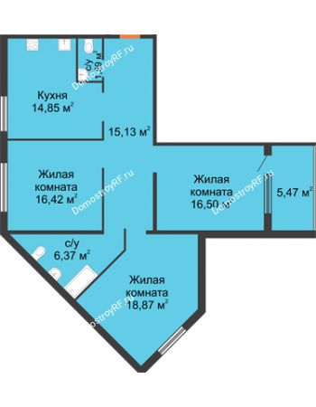3 комнатная квартира 89,73 м² в ЖК Квартет, дом ГП-227