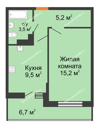 1 комнатная квартира 35,7 м² в ЖК SkyPark (Скайпарк), дом Литер 1, корпус 2, 1 этап