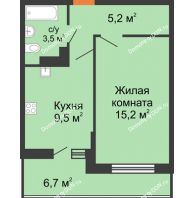 1 комнатная квартира 35,7 м² в ЖК SkyPark (Скайпарк), дом Литер 1, корпус 2 - планировка