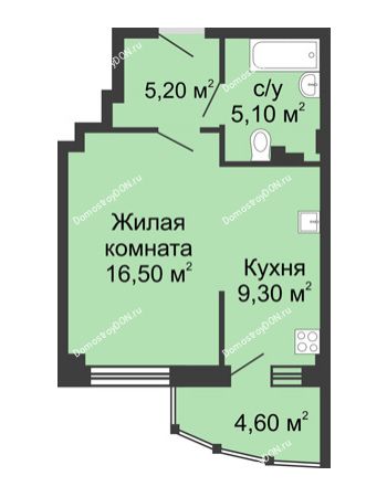 1 комнатная квартира 40,6 м² в ЖК Мега, дом № 2
